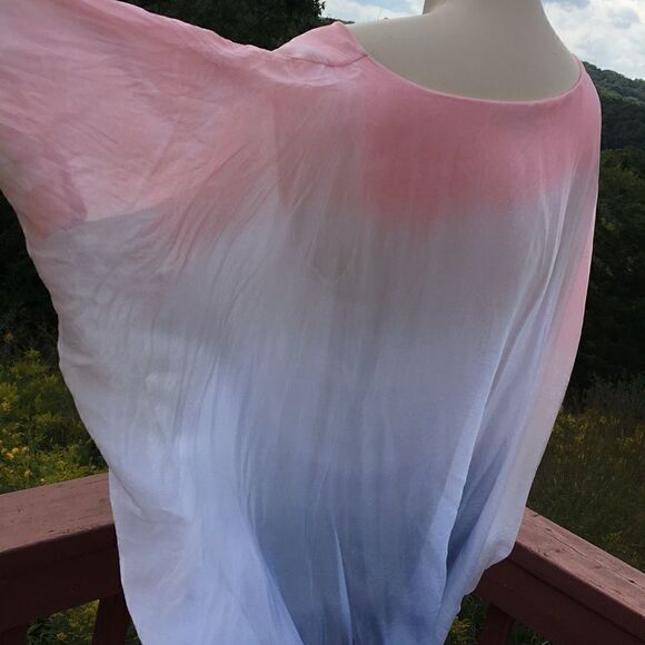 Vintage sheer Blouse Peach Fuzz Blue silk two piece layered Ombré Top size Small - Picture 7 of 16